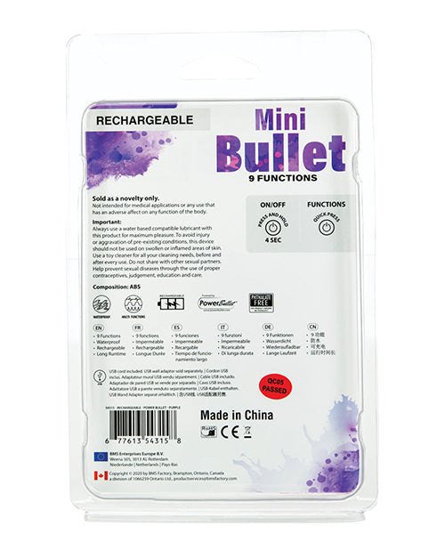 Mini Bullet Rechargeable Bullet - 9 Functions Purple - LUST Depot