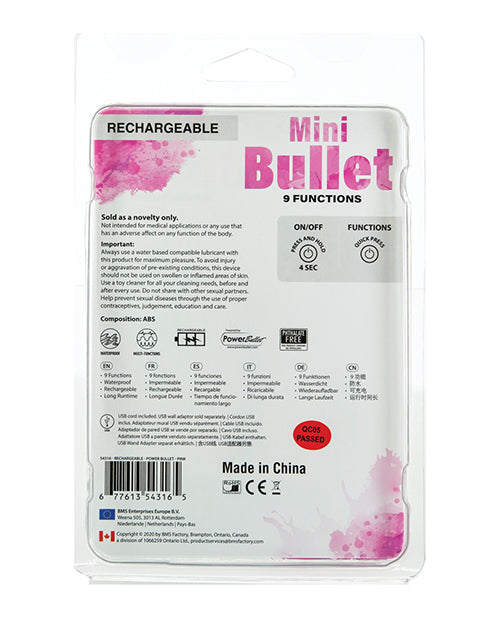 Mini Bullet Rechargeable Bullet - 9 Functions Pink - LUST Depot