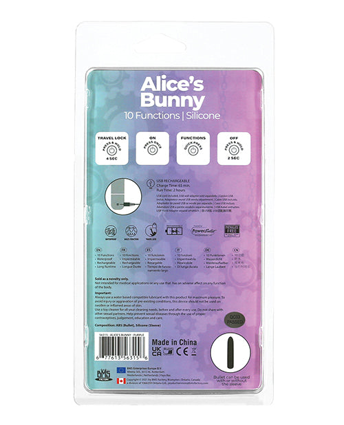 Alice's Bunny Rechargeable Bullet W-rabbit Sleeve - 10 Functions Purple - LUST Depot