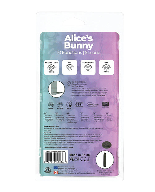 Alice's Bunny Rechargeable Bullet W-rabbit Sleeve - 10 Functions Pink - LUST Depot