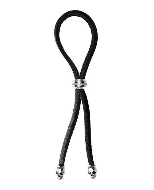 Bolo Cock Ring Leather Lasso Bead Slider W-skull Tips - Black-silver - LUST Depot