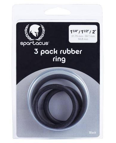 Spartacus Rubber Cock Ring Set - Black Pack Of 3