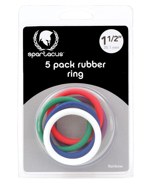 Spartacus 1.5" Rubber Cock Ring Set - Rainbow Pack Of 5 - LUST Depot