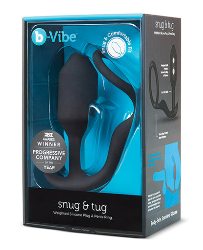 B-vibe Snug & Tug Weighted Silicone  & Penis Ring - 128 G Black - LUST Depot