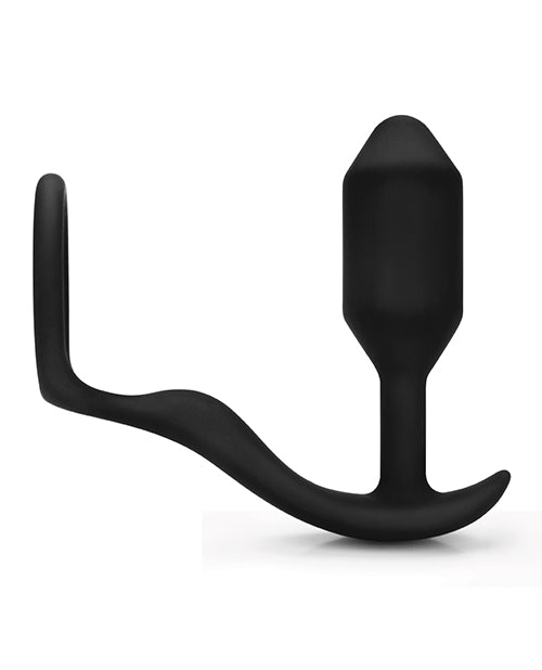 B-vibe Snug & Tug Weighted Silicone  & Penis Ring - 128 G Black - LUST Depot