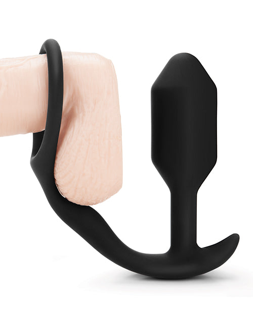 B-vibe Snug & Tug Weighted Silicone  & Penis Ring - 128 G Black - LUST Depot