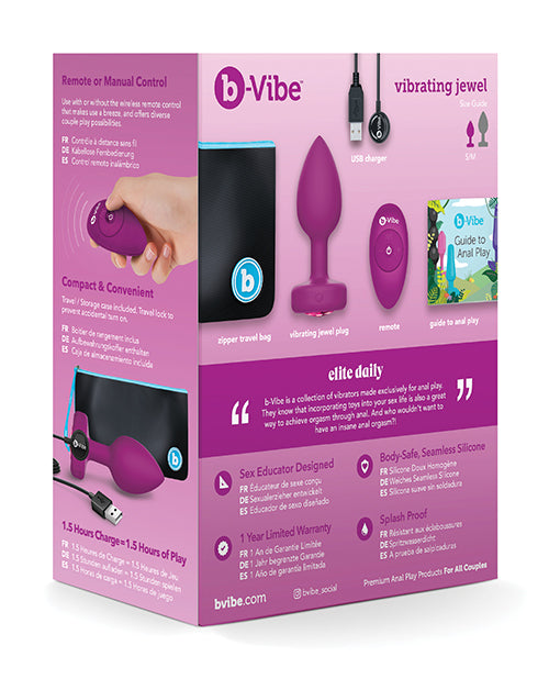 B-vibe Remote Control Vibrating Jewel Plug (s-m) - Fuschia - LUST Depot