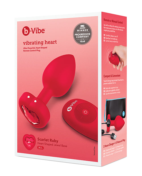 B-vibe Vibrating Heart Plug M-l - Red - LUST Depot