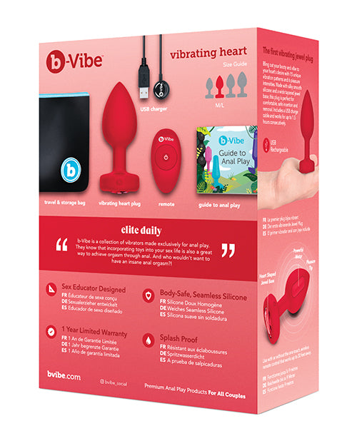 B-vibe Vibrating Heart Plug M-l - Red - LUST Depot