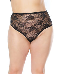 Stretch Lace High Waist Thong Black Os-xl