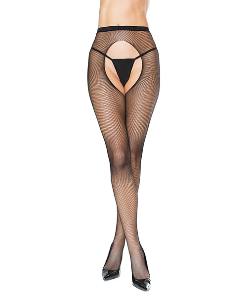 Fishnet Natural Waist Crotchless Pantyhose Black O-s - LUST Depot