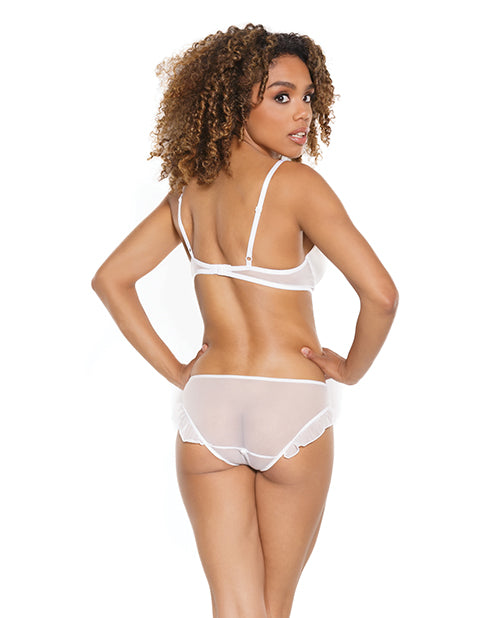 Stretch Mesh Ruffled Crotchless Teddy White Lg - LUST Depot