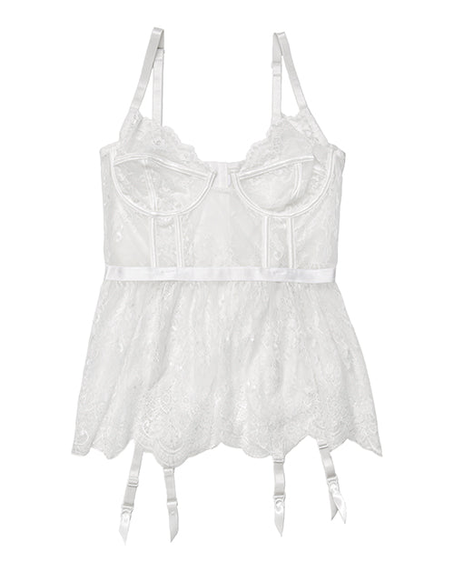 Lace & Powernet Underwire Cups Peplum Bustier White Xl - LUST Depot