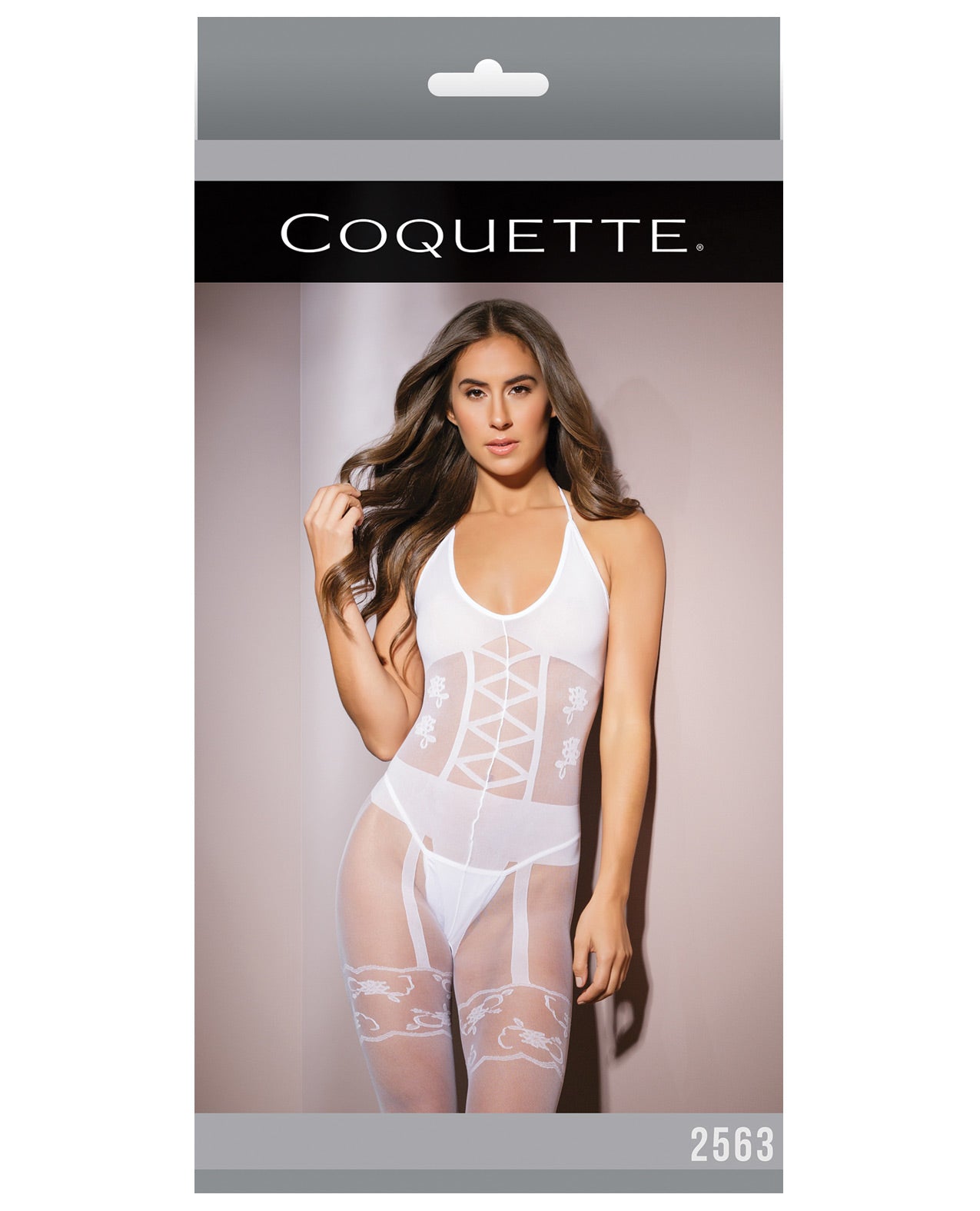 Sleek Sheer Nylon Opaque Print Bodystocking White O-s - LUST Depot