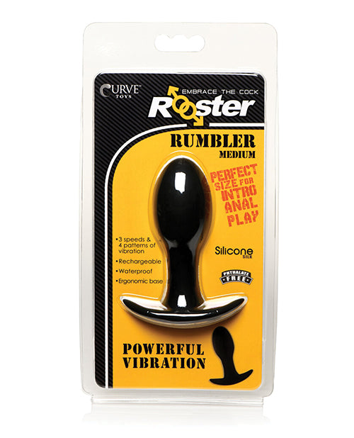 Curve Toys Rooster Rumbler Vibrating Silicone Anal Plug Medium - Black - LUST Depot