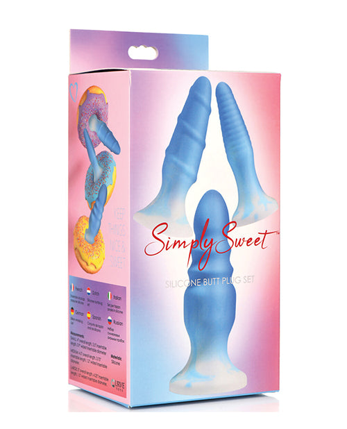 Curve Toys Simply Sweet Silicone Butt Plug Set - Blue - LUST Depot