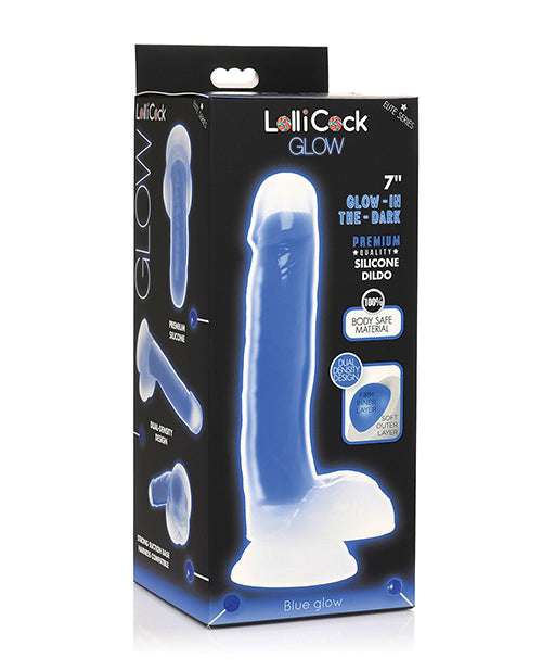 Curve Toys Lollicock 7" Glow In The Dark Silicone Dildo W/balls - Blue - LUST Depot