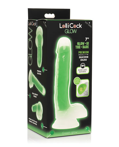 Curve Toys Lollicock 7" Glow In The Dark Silicone Dildo W/balls - Green - LUST Depot