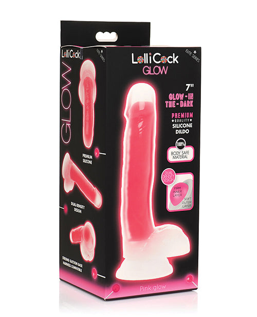 Curve Toys Lollicock 7" Glow In The Dark Silicone Dildo W/balls - Pink - LUST Depot