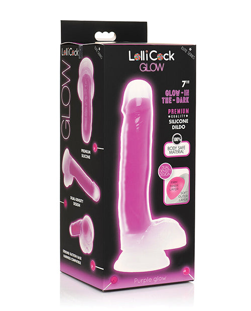 Curve Toys Lollicock 7" Glow In The Dark Silicone Dildo W/balls - Purple - LUST Depot