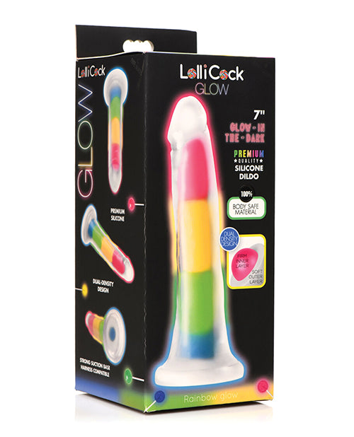 Curve Toys Lollicock 7" Glow In The Dark Silicone Dildo - Rainbow - LUST Depot