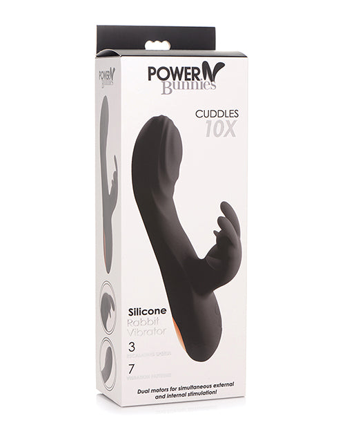 Curve Novelties Power Bunnies Cuddles 10x Silicone Rabbit Vibrator - Black - LUST Depot