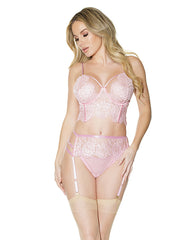 Crystal Pink Longline Bra, Garter Belt & Panty Pink Sm