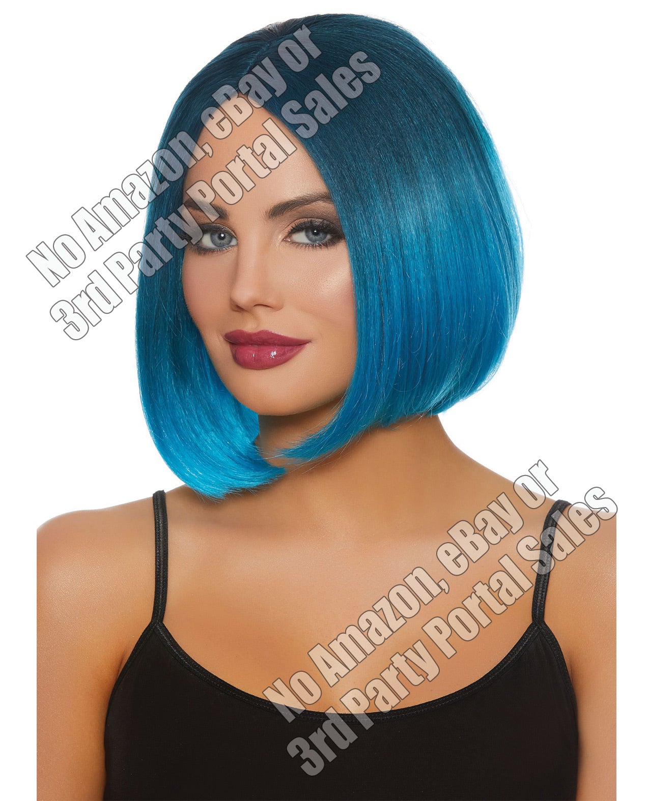 Mid-length Ombre Bob Wig - Steel Blue-bright Blue - LUST Depot