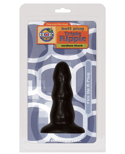 Triple Ripple Butt Plug - Medium Black - LUST Depot