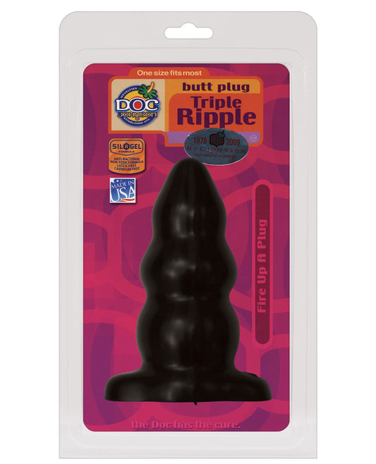 Triple Ripple Butt Plug - Large Black - LUST Depot