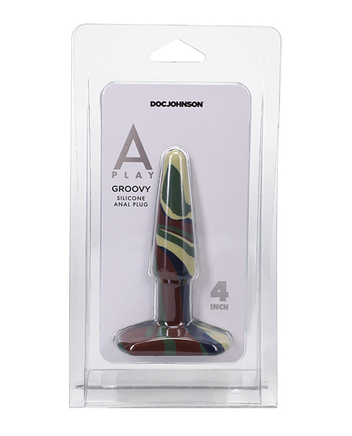 A Play 4" Groovy Silicone Anal Plug - Camouflage - LUST Depot