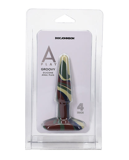 A Play 4" Groovy Silicone Anal Plug - Camouflage - LUST Depot