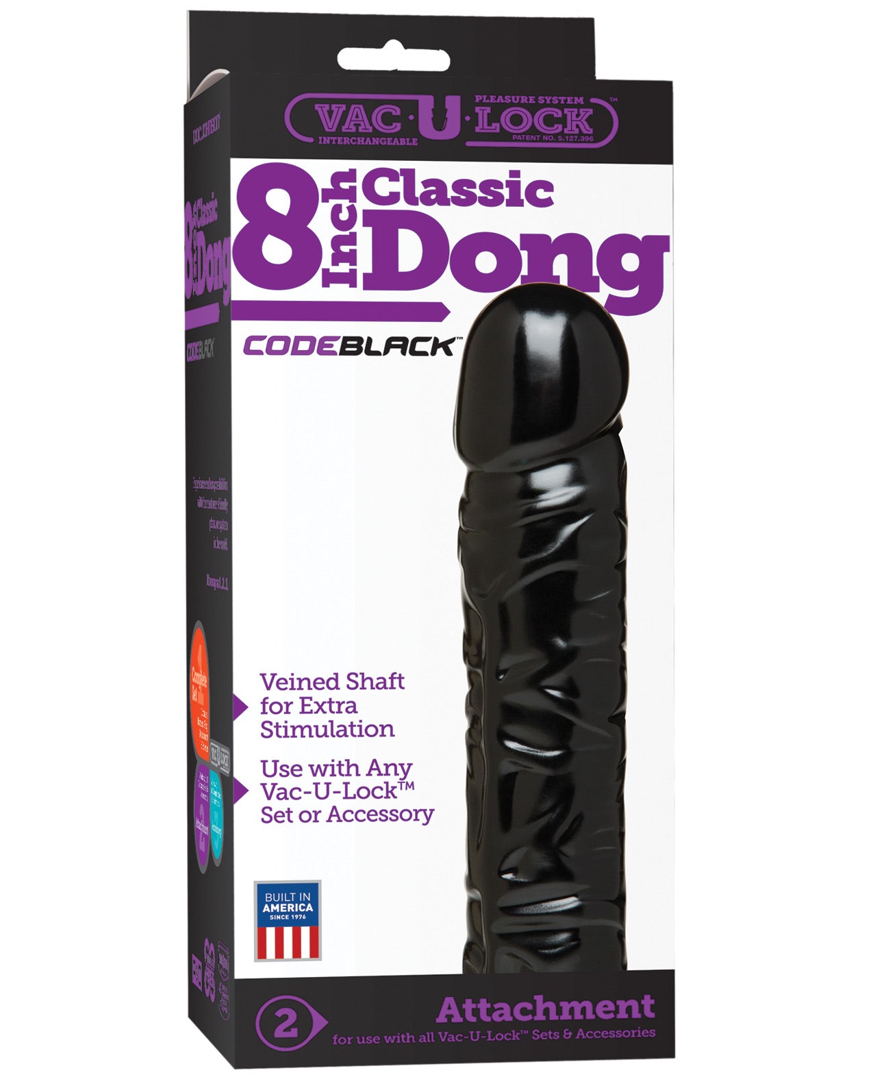 Vac-u-lock Code Black 8" Classic Dong - LUST Depot