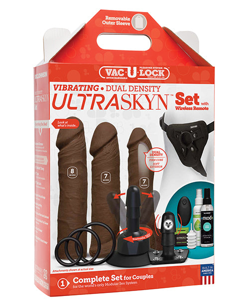 Vac-u-lock Vibrating Dual Density Ultraskyn Set W/wireless Remote - Chocolate - LUST Depot