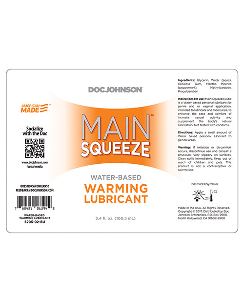 Main Squeeze Warming Water-based Lubricant - 3.4 Oz - LUST Depot