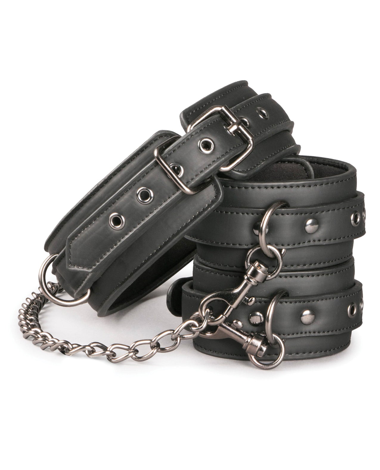 Easy Toys Faux Leather Collar W-handcuffs - Black - LUST Depot