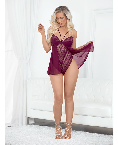 European Lace Teddy Babydoll Wine Lg - LUST Depot