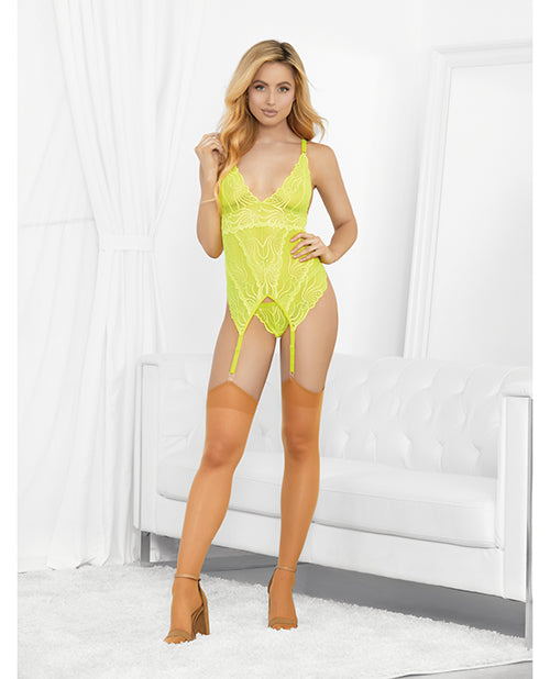 Neons Bustier W-nude Hose & G-string Neon Lime Sm - LUST Depot