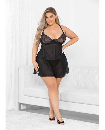 Raised Embroidery Lace Babydoll Black 2x - LUST Depot