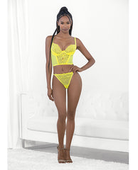 Neon Lace Corset Top W/ring Accent & Panty Neon Lime Sm