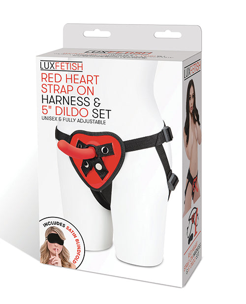 Lux Fetish 5" Dildo W/red Heart Strap On Harness Set - LUST Depot