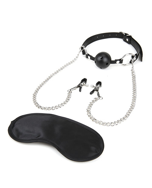 Lux Fetish Breathable Ball Gag W-adjustable Pressure Nipple Clamps - LUST Depot