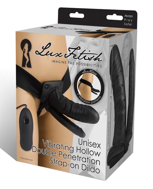 Lux Fetish Unisex Vibrating Hollow Double Penetration Strap On Dildo - LUST Depot