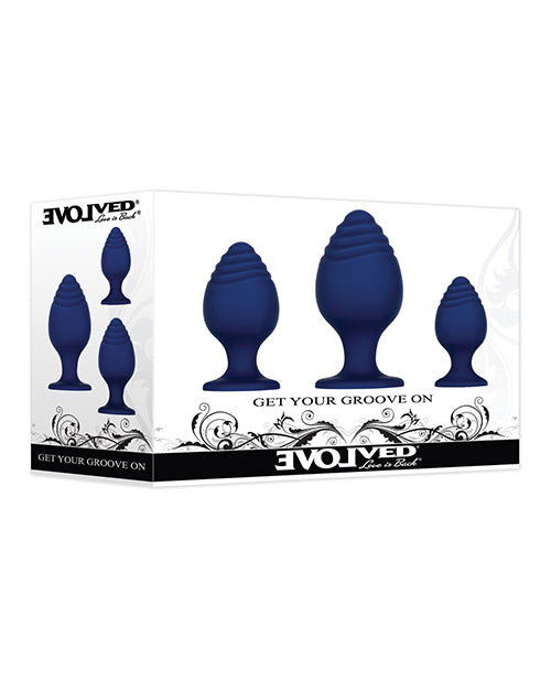 Evolved Get Your Groove On 3 Pc Silicone Anal Plug Set - Blue - LUST Depot