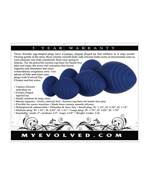 Evolved Get Your Groove On 3 Pc Silicone Anal Plug Set - Blue - LUST Depot