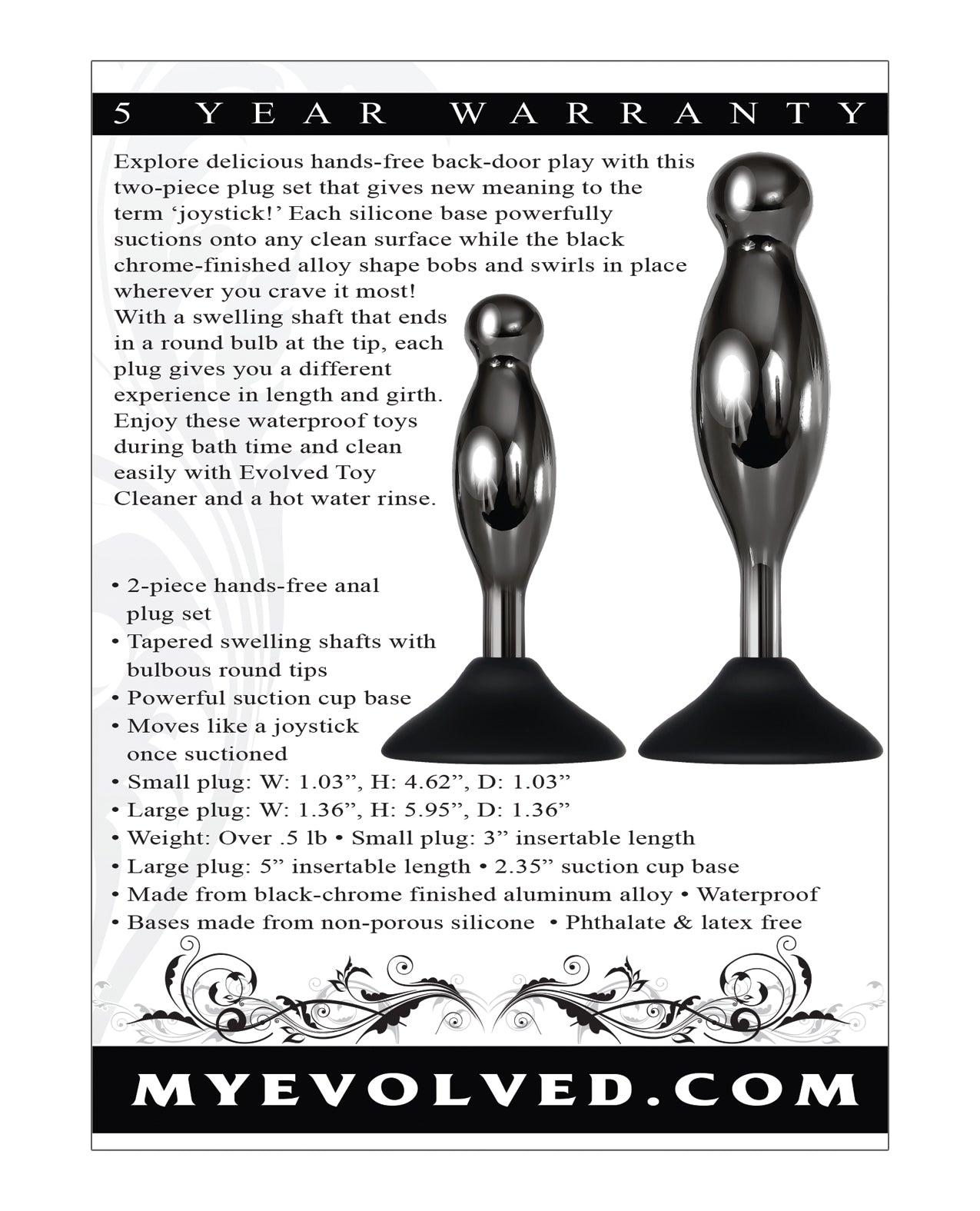 Evolved Joy Sticks 2 Pc Plug Set - Black-chrome - LUST Depot