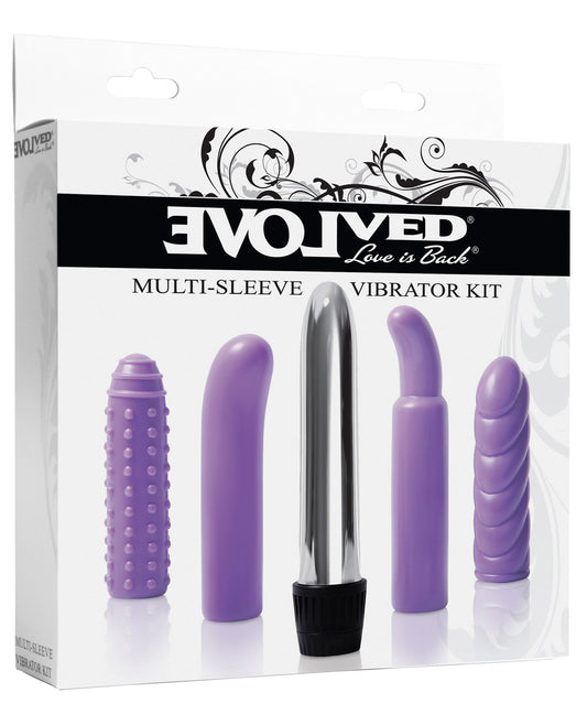 Evolved Multi Sleeve Vibrator Kit W-4 Textured Sleeves & Vibe - Purple - LUST Depot