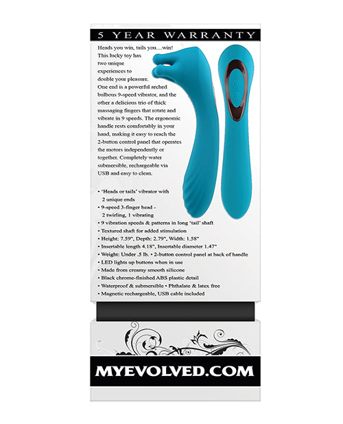 Evolved Heads Or Tails Rechargeable Vibrator - Teal - LUST Depot