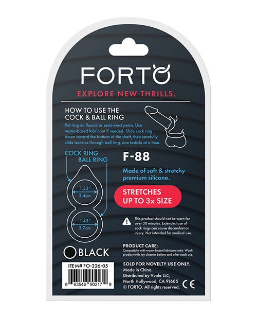 Forto F-88 Double Ring Liquid Silicone Cock Ring - Black - LUST Depot