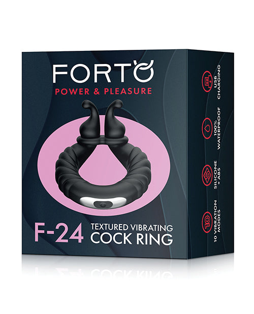 Forto F-24 Textured Vibrating Cock Ring - Black - LUST Depot